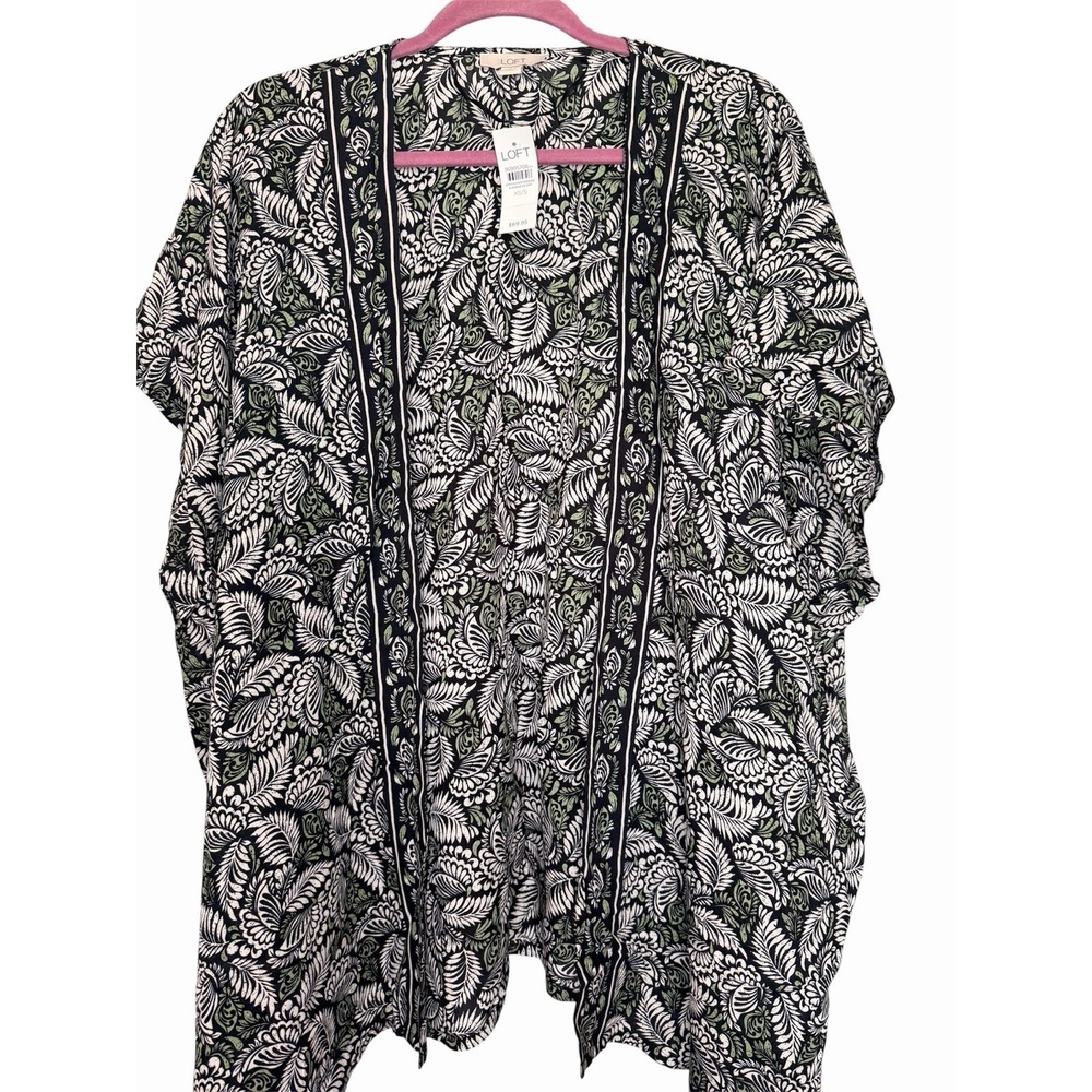 Loft Women's XS/S Black Cream Paisley Modal Open Kimono Jacket NWT Run Large